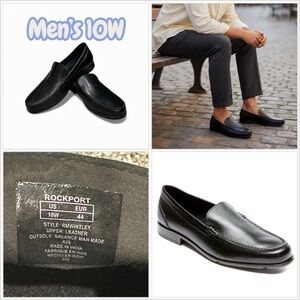 Men's Rockport Whitley Loafer Black 10 Wide Dress Shoes Trutech Leather Slip on